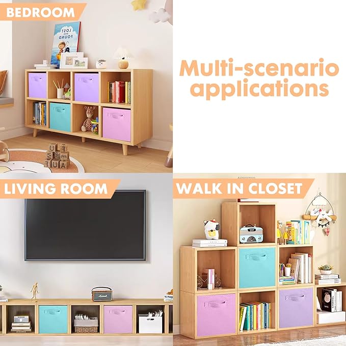 ShellKingdom Storage Bins, Foldable Fabric Storage Cubes And Cloth Organizer Drawer For Closet And Toys, 13 X 13 X 13 INCH, 8 Pack (Pink+Lavender+Light Blue+Mint Green)
