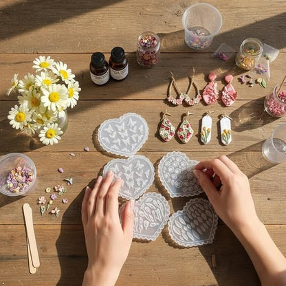4Pcs Heart Shaped Polymer Clay Molds, Embossing for Polymer Clay, Resin, Jewelry Making, Earring Charms, Scrapbooking, DIY Crafts, Non-Stick, Easy Release Clay Tools for Beginners & Professionals