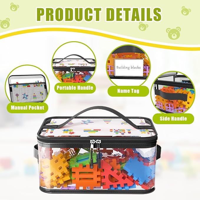 8 Packs Large Toy Storage Bags with Labels, Reusable Clear PVC Board Game Storage, Travel Waterproof Toy Organizer Bags with Name Tag and Manual Pocket for Building Blocks, Puzzle, Kids Books(L, XL)