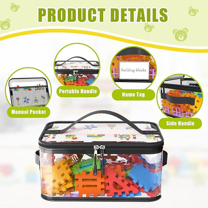 8 Packs Large Toy Storage Bags with Labels, Reusable Clear PVC Board Game Storage, Travel Waterproof Toy Organizer Bags with Name Tag and Manual Pocket for Building Blocks, Puzzle, Kids Books
