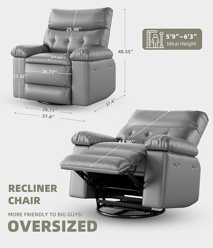 Oversized Power Recliner Chair - Electric 360° Rocker Swivel Recliner with Heat and Massage, PU Leather Large Recliners for Adults, Comfortable Lazy Chair with 1.5X Sponge Filling