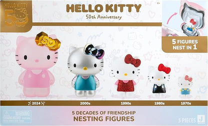 Hello Kitty and Friends 50th Anniversary Nesting Figures - Five Figures 6” to 2” Each with a Unique Finish - 5 Decades of Friendship - Officially Licensed Sanrio Product from Jazwares