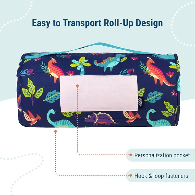 Wildkin Original Nap Mat with Reusable Pillow for Boys & Girls, Perfect for Elementary Daycare Sleepovers, Features Hook & Loop Fastener, Cotton Blend Materials Nap Mat for Kids