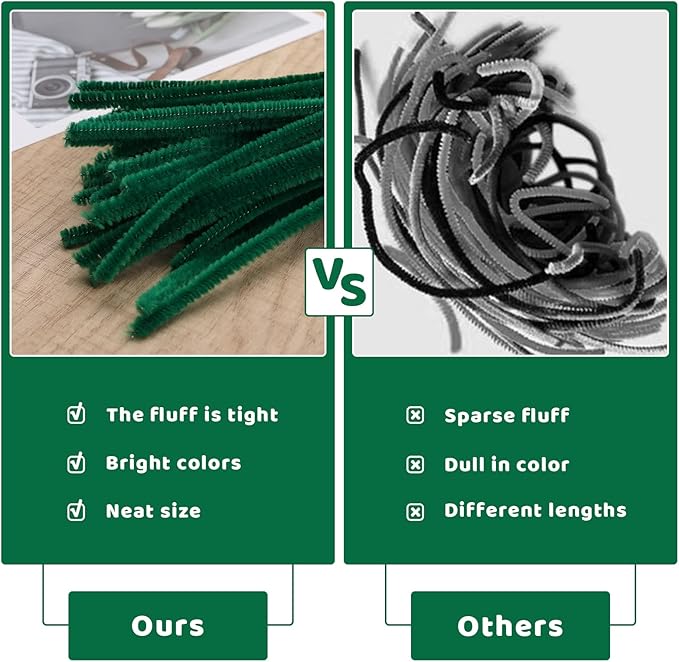 60 Pieces Green Pipe Cleaners, Christmas Craft Pipe Cleaners,Pipe Cleaners Chenille Stem,Pipe Cleaners Bulk,Art Pipe Cleaners for Creative Home Decoration Supplies Arts and Crafts Project