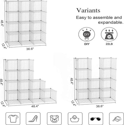 C&AHOME Wire Cube Storage, 12-Cube Storage Organizer Metal, C Grids Storage Bins Shelving, Modular Bookshelf Shelf, Closet Cabinet Ideal for Bedroom, Office 36.6”L x 12.4”W 48.4”H White