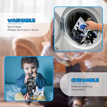 OKOOKO Soft Baby Book Black and White High Contrast Marine Animals Tails Book Bath Book Montessori Sensory Stroller Toy Non-Toxic Crinkle Washable Early Education for Baby Infant Toddler