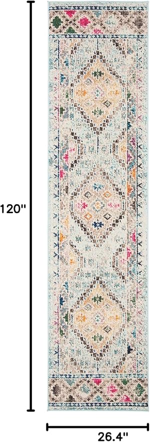 SAFAVIEH Madison Collection Runner Rug - 2'2" x 10', Blue & Yellow, Boho Diamond Distressed Design, Non-Shedding & Easy Care, Ideal for High Traffic Areas in Living Room, Bedroom (MAD418K)
