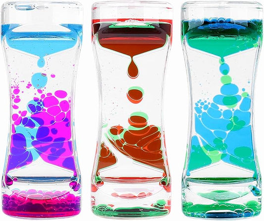 Oneshow Liquid Motion Bubbler Timer Oil Hourglass Water Timers Fidget Toy Sensory Toys for Kids Activity Gifts 3 Pack-Red&Green,Blue&Pink,Blue&Green