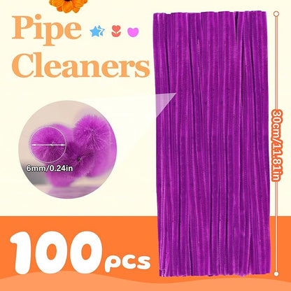 100 Pcs Pipe Cleaners, Rose Purple Pipe Cleaners Bulk for Crafts Flowers, Bouquet Making, Chenille Stem for Home Festival Decorations (Rose Purple)