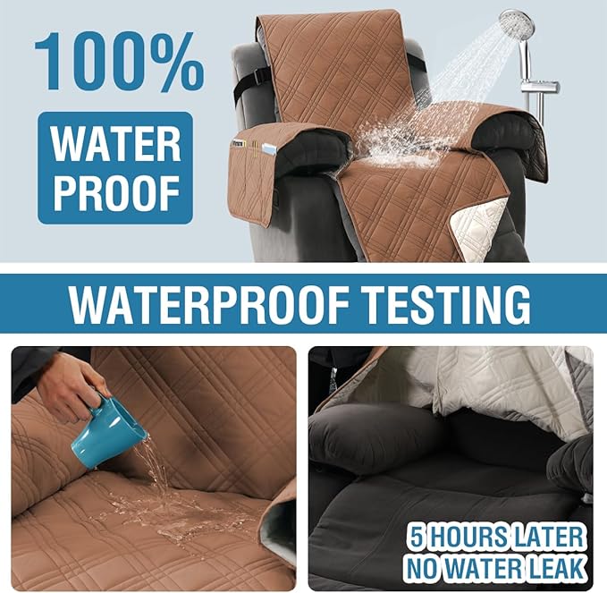 H.VERSAILTEX 100% Waterproof Recliner Chair Covers Large Size Oversized 1-Piece Recliner Covers for Large Recliner with Elastic Straps Sitting Width Up to 28" (Oversized Recliner, Terracotta/Beige)