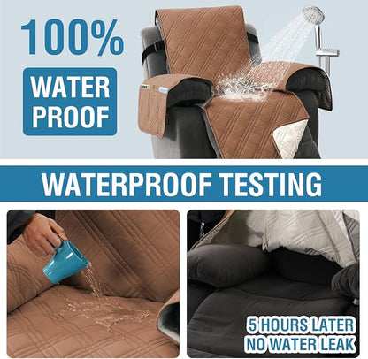 H.VERSAILTEX 100% Waterproof Recliner Chair Covers Large Size Oversized 1-Piece Recliner Covers for Large Recliner with Elastic Straps Sitting Width Up to 28" (Oversized Recliner, Terracotta/Beige)