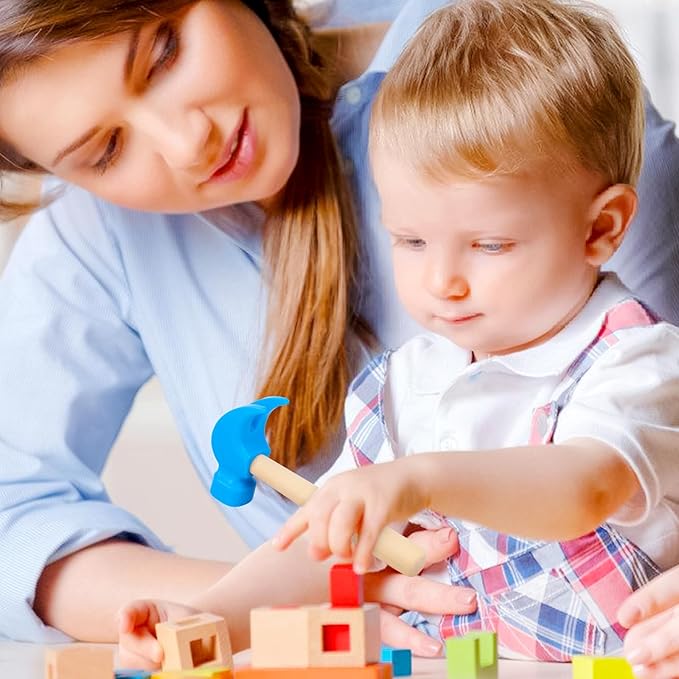 Fowecelt Wooden Hammer Toys Simulation Hammers Maintenance Tools Educational Toys for Kids Birthday Party Games Supplies (Blue)