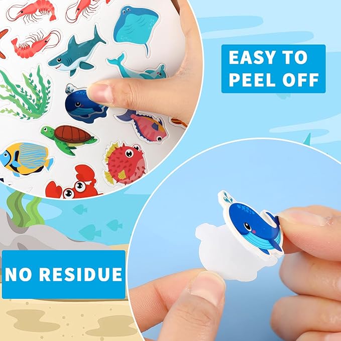 JULBEAR 300 Pieces Ocean Sea Animal Foam Stickers Bulk Self-Adhesive Tropical Fish Sea Creature Stickers Sea Turtles for Arts Crafts Ocean Theme Party Favors Decoration Home DIY Supplies