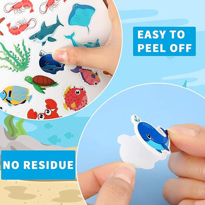 JULBEAR 300 Pieces Ocean Sea Animal Foam Stickers Bulk Self-Adhesive Tropical Fish Sea Creature Stickers Sea Turtles for Arts Crafts Ocean Theme Party Favors Decoration Home DIY Supplies