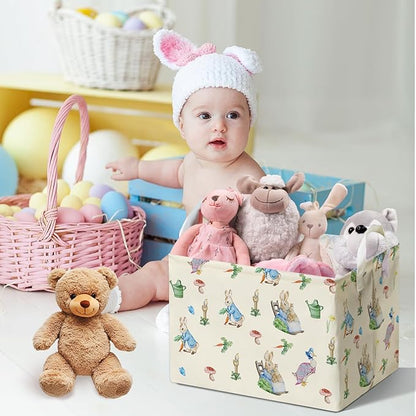 Rabbit Foldable Handle Storage Basket, Waterproof Organizer for Nursery, Bunny Square Toys Bin, Rectangular Book Box, Versatile Clothes Container, Gift Hamper for Girls and Boys Home Decor