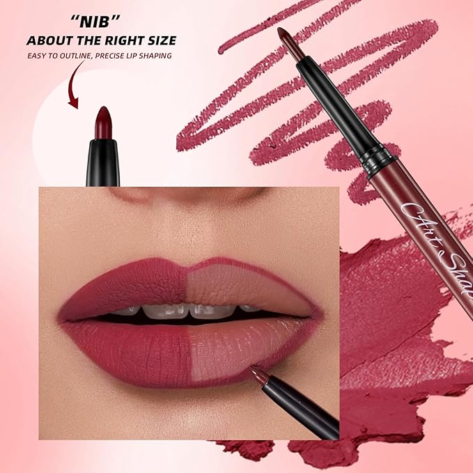 QiBest 12Pcs Velvet Lipstick Gel Lip Liner Pencil Set, Creamy Matte Crayon Lipsticks Long Lasting Lip Filler Makeup Kit for Women & Girls, Lipstick Pencils Pack with Rich Color & Smooth Application