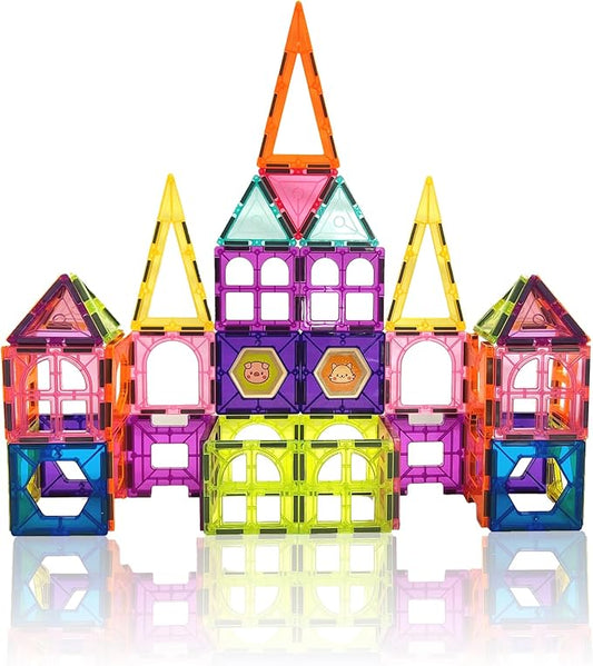 Contixo ST4 Magnetic Tiles - 112 PCs 3D Building Blocks STEM Construction Creativity, Imagination, Recreational, Educational Building Toys for Kids Children Toddler Ages 4-8, Boys and Girls Age 3-5