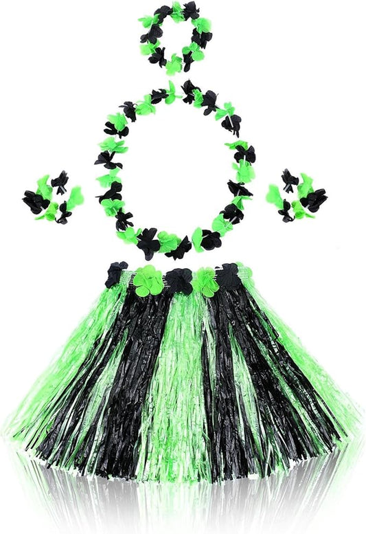 Fortuning's JDS Hawaiian Hula Grass Skirt for Girls Elastic Flower Costume Kids Outfits for Luau Tropical Beach Party Decor