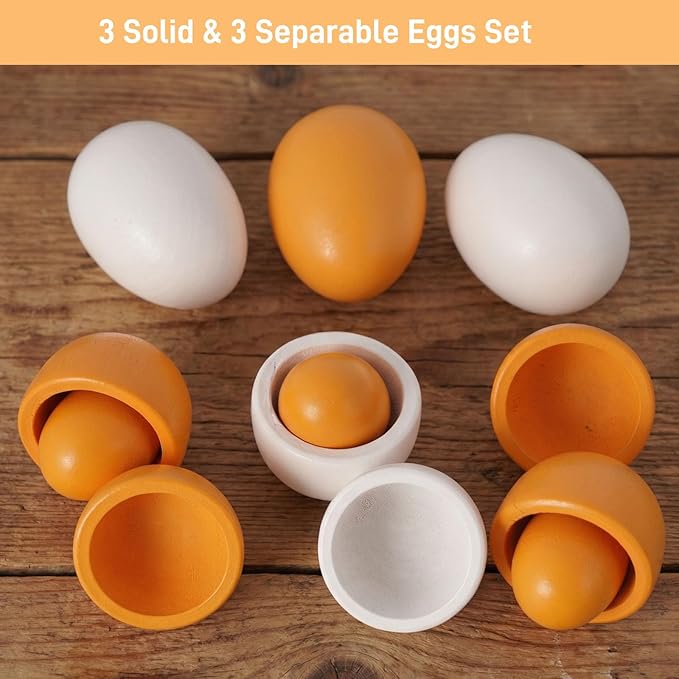 HANSGO 6PCS Play Food Sets for Kids Kitchen,Play Kitchen Accessories Wooden Egg Toy Food Grocery Store Pretend for Toddler Cooking DIY