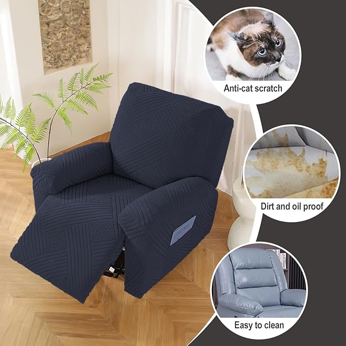 NORTHERN BROTHERS Recliner Chair Covers - Lazy Boy Recliner Covers That Stay in Place, 4 Pieces Reclining Chair Cover Recliner Slipcovers 1 Seater, Deep Blue