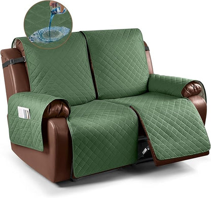 KinCam Waterproof Loveseat Recliner Cover, Non-Slip Reclining Couch Covers for 2 Seat, Recliner Sofa Cover Furniture Protector with Elastic Straps for Kids, Pets, Vine Green