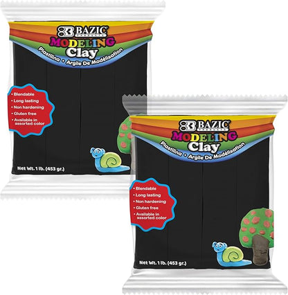 BAZIC Modeling Clay Black Color 1 LB, Light Dough Art Craft, Non Toxic Gift for Artist Kids Toddler Boys Girls, Bulk for Classroom, 2-Pack