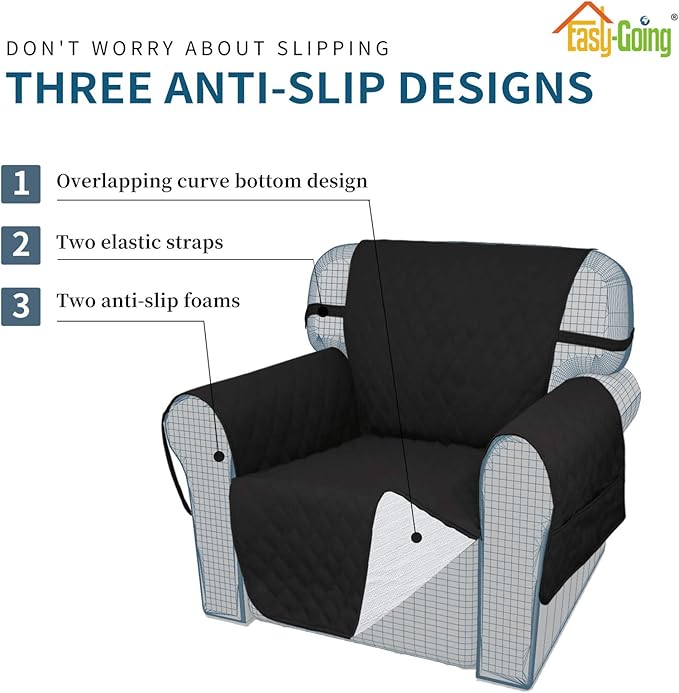 Easy-Going Sofa Slipcover Loveseat Cover Waterproof Couch Cover Washable Sofa Cover for 2 Cushion Couch Non-Slip Fabric Furniture Protector with Pocket for Pets Kids Dog Cat (Loveseat, Black)