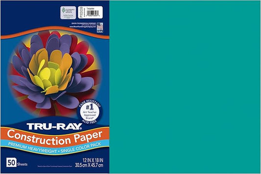 Tru-Ray® Construction Paper, 50% Recycled, 12" x 18", Turquoise, Pack Of 50
