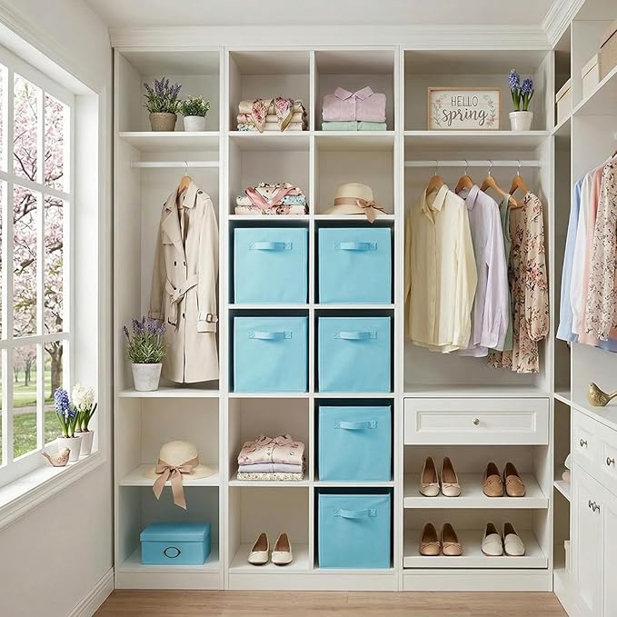 Shellkingdom Storage Bins, Foldable Fabric Storage Cubes And Cloth Storage Organizer Drawer For Closet And Toys Storage,2 Pack（Light Blue）