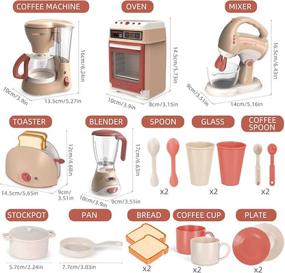 Play Kitchen Toys for 3 4 5 6 7 8 Year Old, Pretend Play Kitchen Appliances Toy Set with Blender, Coffee Maker, Mixer and Toaster,Christmas & Birthday Gifts for Kids Age 3-5 4-6 6-8 Girls
