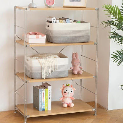 OIASKET Large Storage Basket for Organizing, Woven Rope Basket for Shelves, Closet Organizer Bins for Clothes, Blanket, Toys, Baby Nursery Storage, 17.7" x 13" x 7.87", 3 Packs Gradient Grey