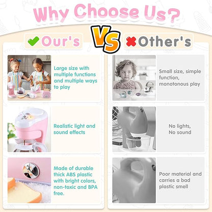 Kitchen Appliances Toys, Kids Play Kitchen Accessories Set, Pretend Kitchen Toys for Kids Ages 4-8, Coffee Maker, Mixer, Toaster with Realistic Lights & Sounds, Gift for Girls Ages 3+