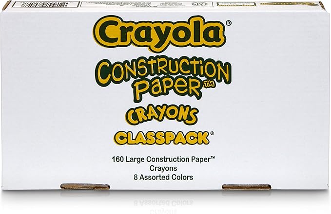 Crayola Construction Paper Crayon Classpack, 8 Colors, Pack of 160, Assorted, Large