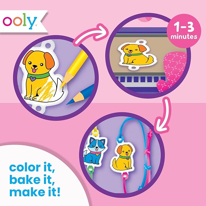 Ooly Shrink-Its DIY Shrinking Art BFF Bracelets & Vivid Pop Marker Kit, 20 Pre Cut Shrinking Charms & 4 Cords, 8 Water Based Paint Markers for Kids in Classic Colors