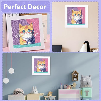 hkejoi Cat Diamond Painting Kits with Frame, Cat Diamond Art Kits, Cat Gem Art Kit, Crystal Art for Gift Home Wall Decor 7x7 Inch