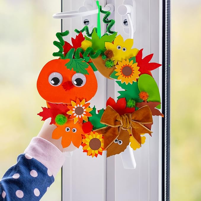 Winlyn 12 Sets Fall Craft Kits Kids Thanksgiving Halloween Pumpkin Crafts DIY Fall Foam Wreath Signs Decorations Art Sets Autumn Leaf Pumpkin Stickers Arts and Crafts for Kids Classroom Acitivities