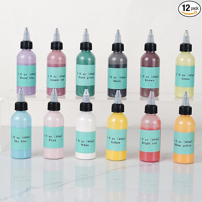 Set of 12 Ceramic Underglaze Paint Colors for Clay, 2 fl oz/60 ml, 12-Color Underglaze Set, Assorted Colors for Ceramic and Pottery Painting, Ideal for Art Projects