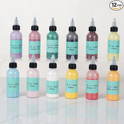 Set of 12 Ceramic Underglaze Paint Colors for Clay, 2 fl oz/60 ml, 12-Color Underglaze Set, Assorted Colors for Ceramic and Pottery Painting, Ideal for Art Projects