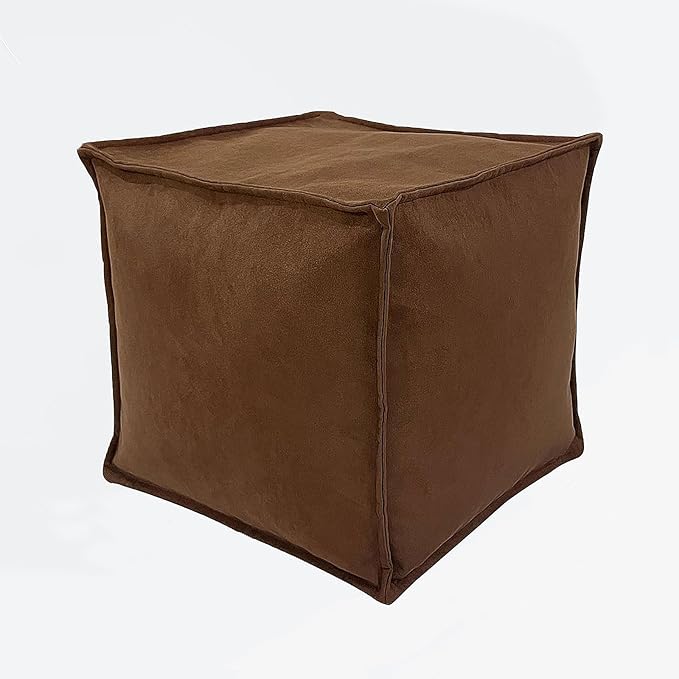 Louis Donné Unstuffed Ottoman Pouf Cover, Soft Handmade Pouf Ottoman Cover Foot Stool, 17.72" Square Small Bean Bag, Ottoman Foot Rest with Storage for Living Rooms Bedrooms, Brown (ONLY Cover)