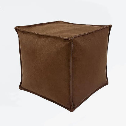 Louis Donné Unstuffed Ottoman Pouf Cover, Soft Handmade Pouf Ottoman Cover Foot Stool, 17.72" Square Small Bean Bag, Ottoman Foot Rest with Storage for Living Rooms Bedrooms, Brown (ONLY Cover)