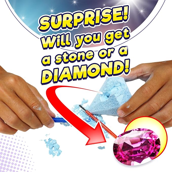 JA-RU Real Diamond Mine Gemstone Dig Kit (12 Packs) Mystery Rock, Minerals, and Gems for Kids | Break Your Own Geodes and a Chance to Get 1 Real Diamond | Party Favors for Kids Goodie Bags. 4630-12
