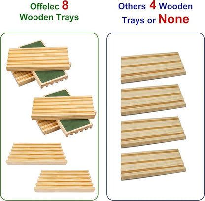 Mexican Train Dominoes Set, 91 Tiles Double 12 Game with 8 Wooden Racks/Trays, Tin Box, and Colorful Trains, Classic Domino Set, Perfect for Kids, Adults, and Families (D12 + 8 Holders)