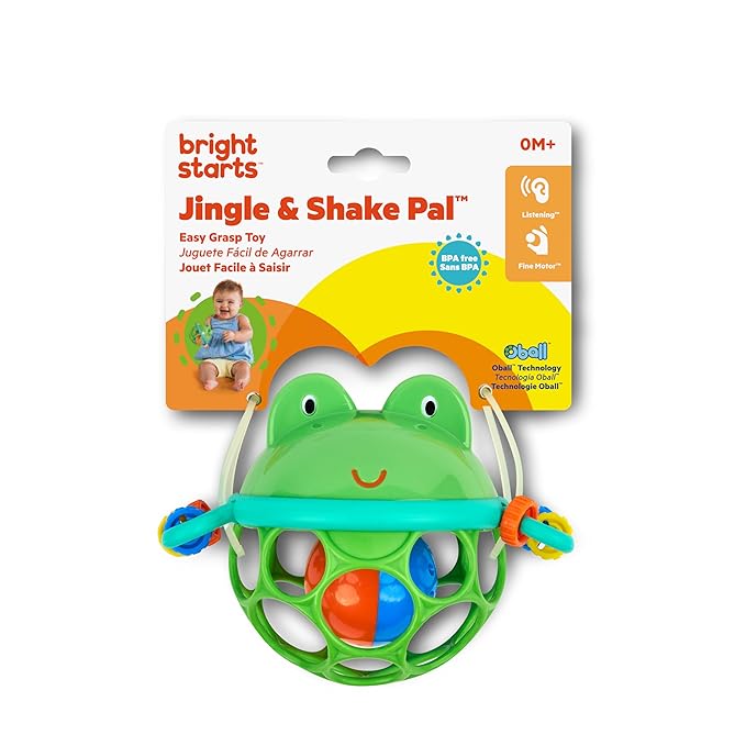 Bright Starts Oball Musical Toy, Jingle & Shake Pal, BPA-Free Easy-Grasp Baby Rattle Toy, Ages Newborn+