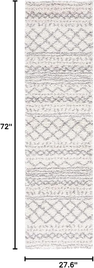SAFAVIEH Arizona Shag Collection Runner Rug - 2'3" x 6', Ivory & Grey, Moroccan Design, Non-Shedding & Easy Care, 1.6-inch Thick Ideal for High Traffic Areas in Living Room, Bedroom (ASG741F)