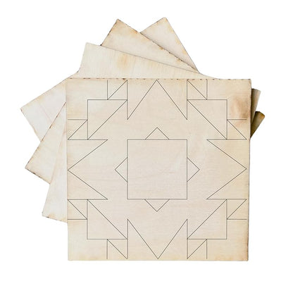Set of 4 Mini Quilt Block Pattern, Wood Barn Star DIY Kits for Adults, Tiny Wall Hanging Do It Yourself Painting Craft Kits (Boho)