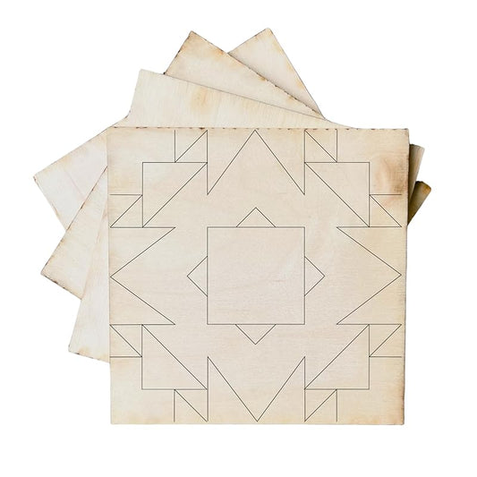 Set of 4 Mini Quilt Block Pattern, Wood Barn Star DIY Kits for Adults, Tiny Wall Hanging Do It Yourself Painting Craft Kits (Boho)