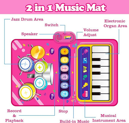 Toys for 1 Year Old Girl Gifts: Baby Piano Mat Toddler Toys Age 1-2 - 2 in 1 Piano Drum Babies Music Mat - Infant Musical Toy 12-18 Months Babies Birthday Easter Gifts for 1 2 3 Year Old Boys Girls