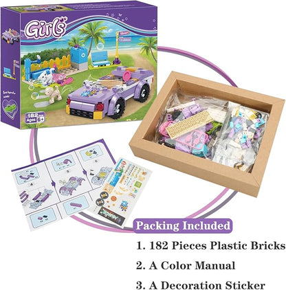 BRICK STORY Girls Friends Convertible Car Building Sets with Pet Bathing Pool Role Play Building Toys Creative Gift for Kids Aged 6-12 (182 PCS)