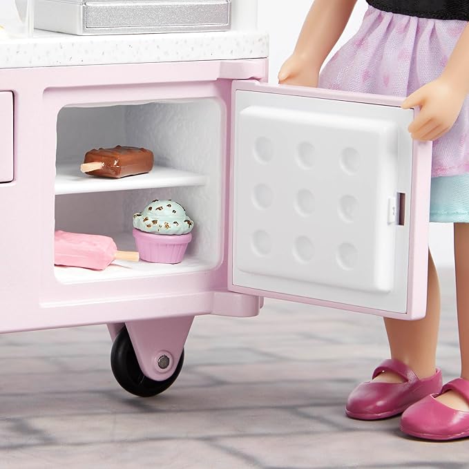 Lori – Mini Doll & Ice Cream Cart – Clothes & Ice Cream Accessories for 6-inch Dolls – Ice Cream Scoops, Cones, Soft Serve, Popsicles – Toys for Kids – 3 Years + – Evelina's Ice Cream Cart