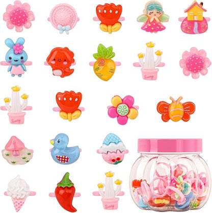 Little Girl Jewel Rings, Adjustable Pink Rings Girls Kids Pretend Play and Dress up Jewelry Set, Cute Rings with Display Case Party Favors Toys Gifts